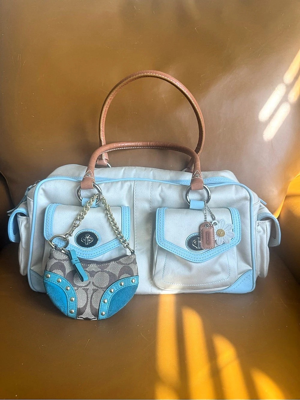vintage Coach daisy satchel + rare blue suede coin purse